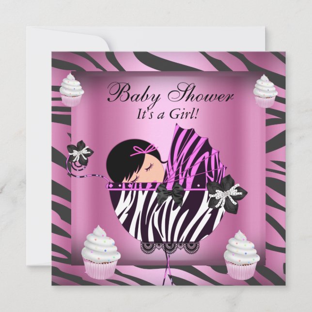 Zebra Baby Shower Girl Pink Cupcake Einladung (Vorderseite)