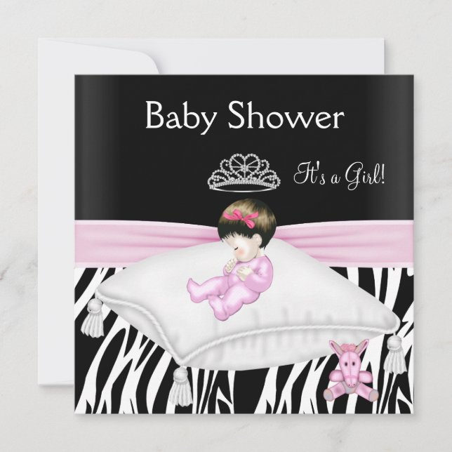 Zebra Baby Shower Girl Pink Schwarz-weiß Princess Einladung (Vorderseite)