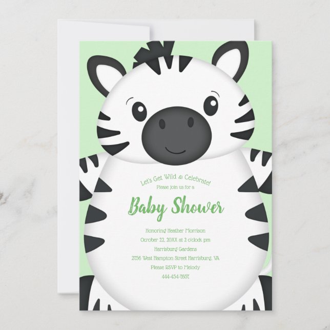 Zebra Baby Shower Green Einladung (Vorderseite)