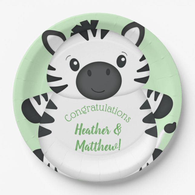 Zebra Baby Shower Green Pappteller (Vorderseite)