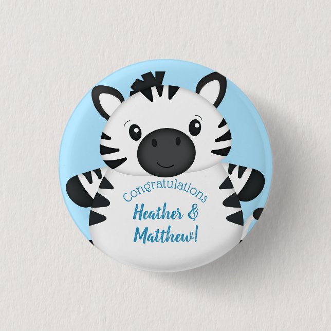 Zebra Baby Shower Safari Blue Boy Button (Vorderseite)