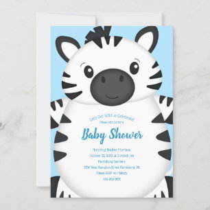 Zebra Baby Shower Safari Blue Boy Einladung