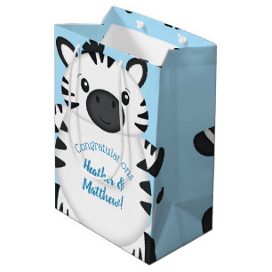 Zebra Baby Shower Safari Blue Boy Mittlere Geschenktüte