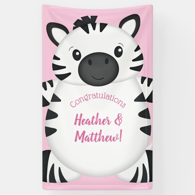 Zebra Baby Shower Safari Pink Girl Banner (Vertikal)