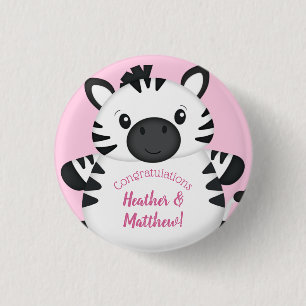 Zebra Baby Shower Safari Pink Girl Button
