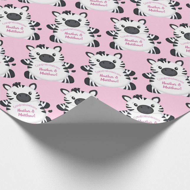 Zebra Baby Shower Safari Pink Girl Geschenkpapier (Ecke)