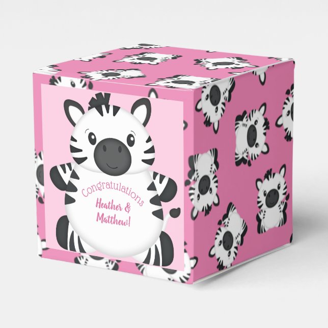 Zebra Baby Shower Safari Pink Girl Geschenkschachtel (Vorderseite)