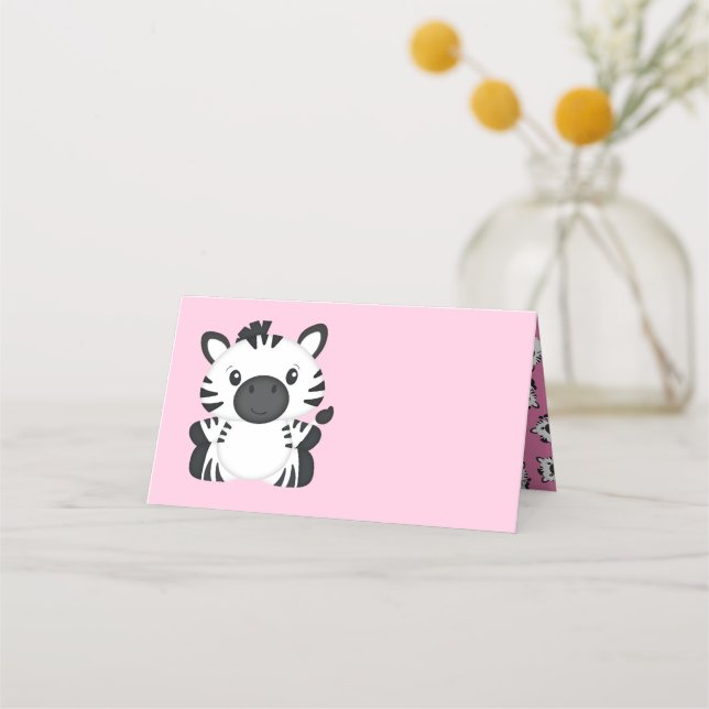 Zebra Baby Shower Safari Pink Girl Platzkarte (Vorderseite)