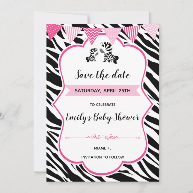 Zebra Babydusche Save the Date (Vorderseite)