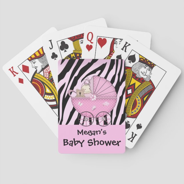 Zebra-Babyparty-Kartenspiel-RosaPram Spielkarten (Rückseite)