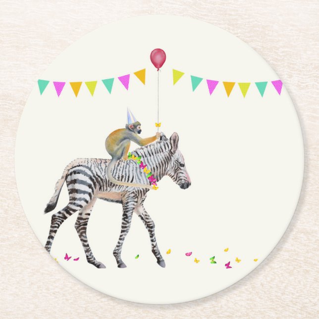 Zebra Balloon Party Coasters Runder Pappuntersetzer (Vorderseite)