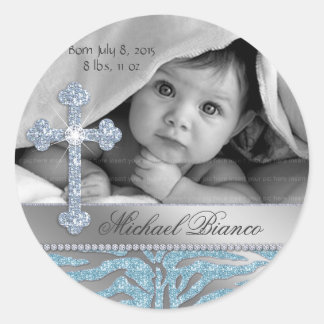 Zebra Baptism Christlich Baby Shower Boy Runder Aufkleber
