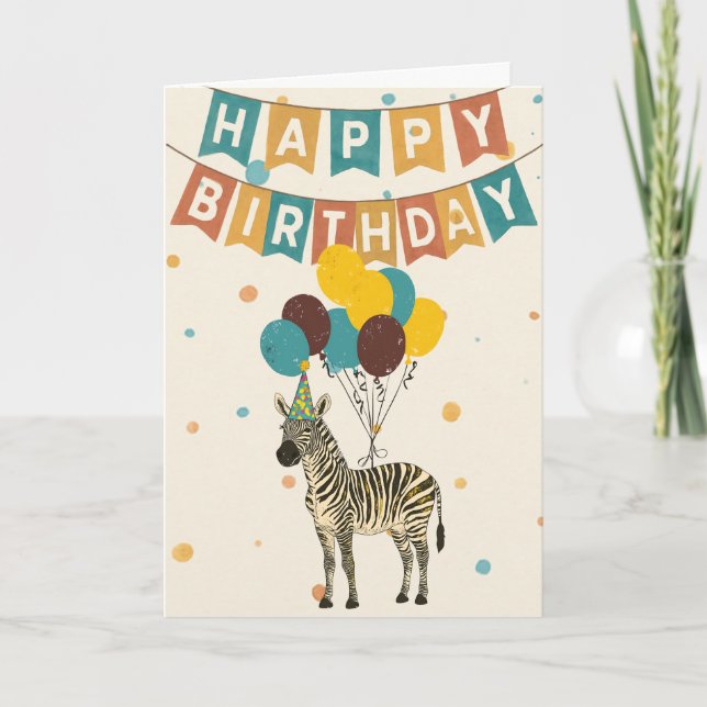 Zebra Birthday Card - Süße Tier Party Design Karte (Vorderseite)