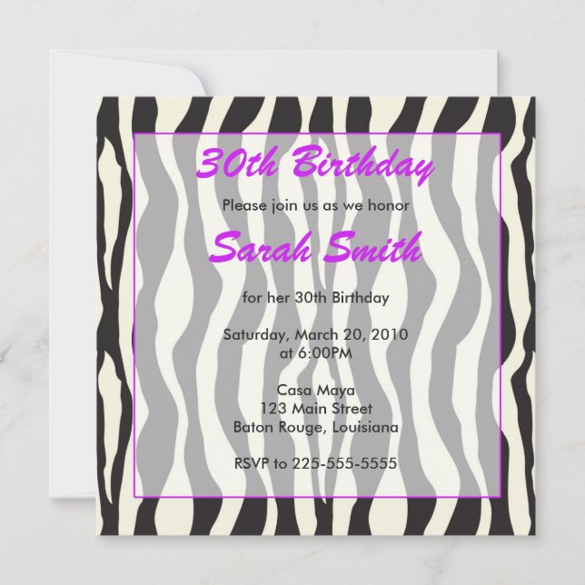 Zebra Birthday Einladung (Vorderseite)