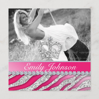 Zebra Birthday Party 16 . Geburtstag Pink Glitzer Einladung