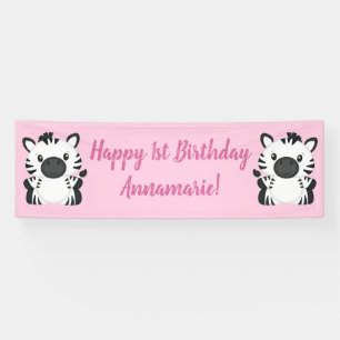 Zebra Birthday Party Pink Banner