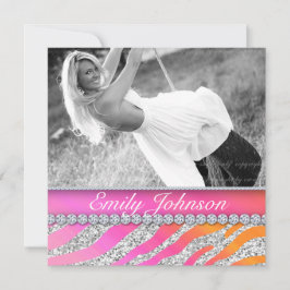 Zebra Birthday Party Rosa Orange Juwelen Einladung