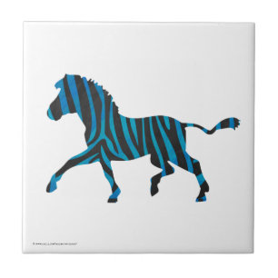 Zebra Black and Blue Silhouette Fliese