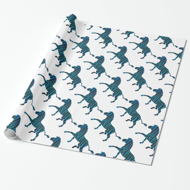 Zebra Black and Blue Silhouette Geschenkpapier (Ungerollt)