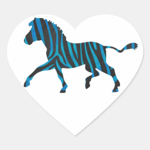 Zebra Black and Blue Silhouette Herz-Aufkleber