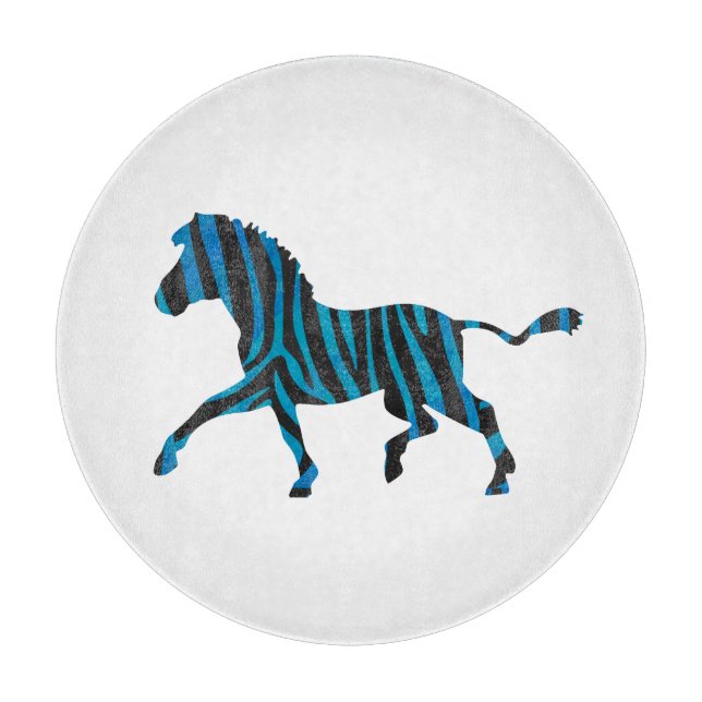 Zebra Black and Blue Silhouette Schneidebrett (Vorderseite)
