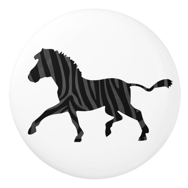 Zebra Black and Gray Print Silhouette Keramikknauf (Vorderseite)