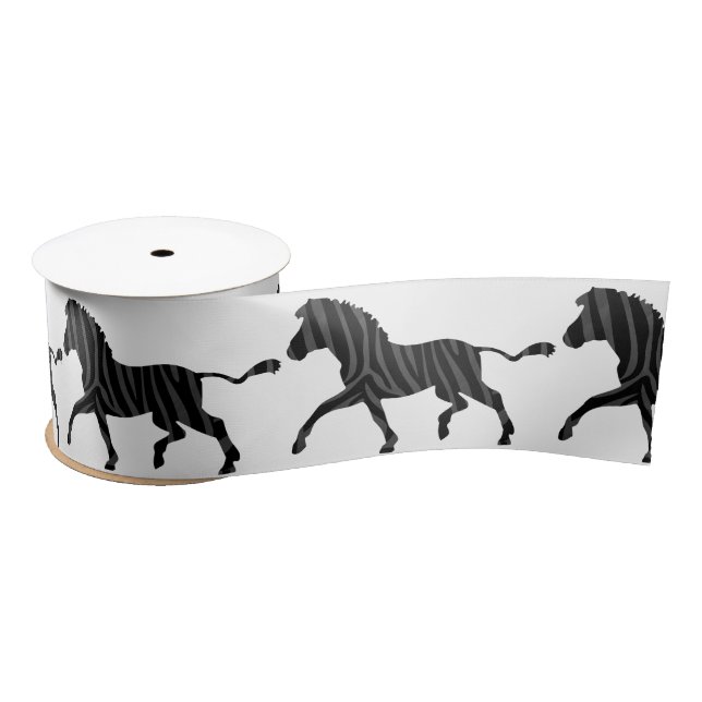 Zebra Black and Gray Print Silhouette Satinband (Spule)