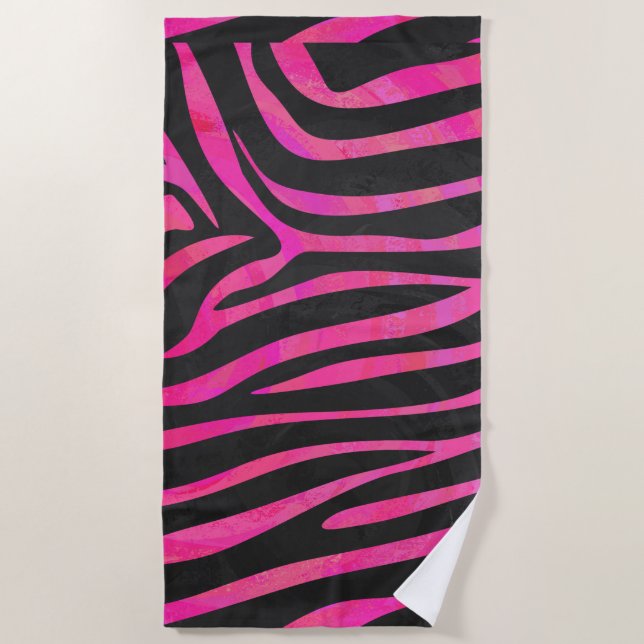 Zebra Black and Hot Pink Art Strandtuch (Vorderseite)