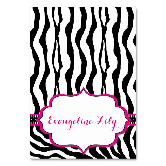 Zebra Black and Hot Pink Zent Table Card Tischnummer (Vorderseite)