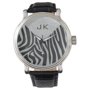 Zebra Black and Light Gray Monogram Armbanduhr