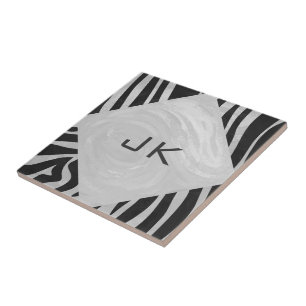 Zebra Black and Light Gray Monogram Fliese