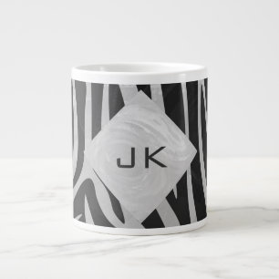 Zebra Black and Light Gray Monogram Jumbo-Tasse