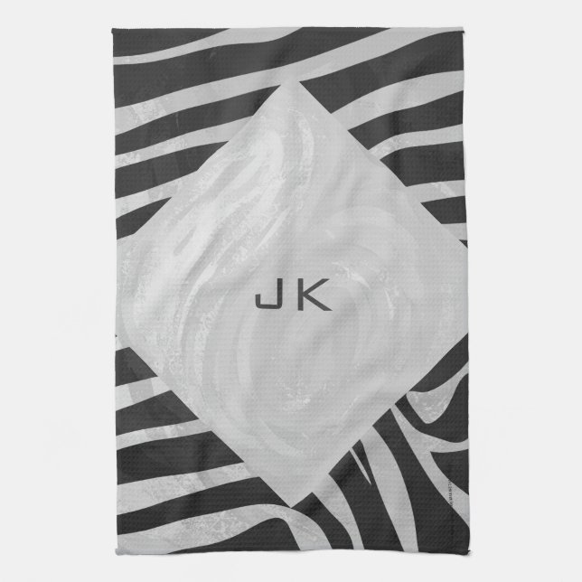 Zebra Black and Light Gray Monogram Küchentuch (Vertikal)