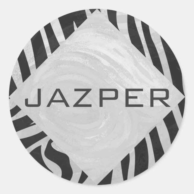 Zebra Black and Light Gray Monogram Runder Aufkleber (Vorderseite)