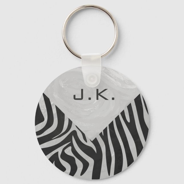 Zebra Black and Light Gray Monogram Schlüsselanhänger (Vorderseite)