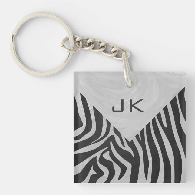 Zebra Black and Light Gray Monogram Schlüsselanhänger (Vorderseite)