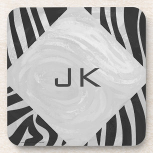 Zebra Black and Light Gray Monogram Untersetzer