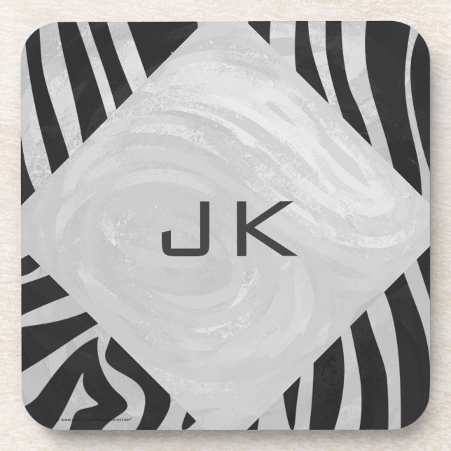 Zebra Black and Light Gray Monogram Untersetzer (Vorderseite)