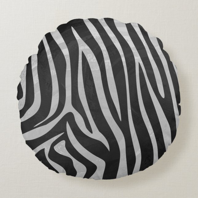 Zebra Black and Light Gray Print Rundes Kissen (Vorderseite)