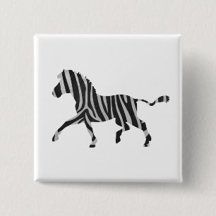 Zebra Black and Light Gray Silhouette Button