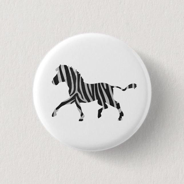 Zebra Black and Light Gray Silhouette Button (Vorderseite)