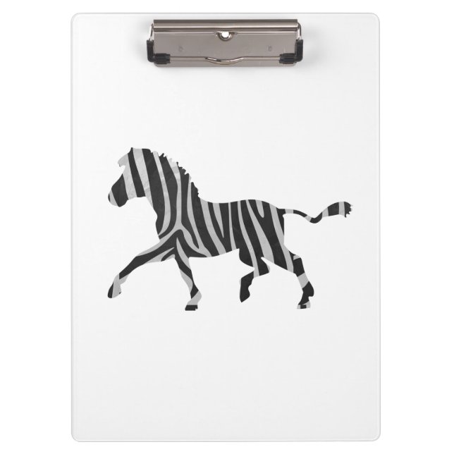 Zebra Black and Light Gray Silhouette Klemmbrett (Vorderseite)