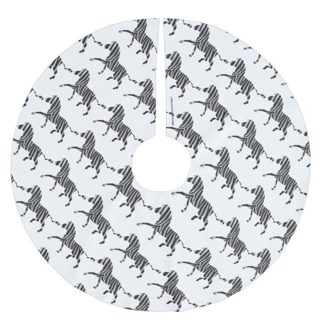 Zebra Black and Light Gray Silhouette Polyester Weihnachtsbaumdecke (Vorderseite)