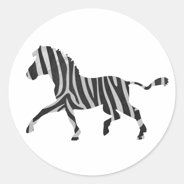 Zebra Black and Light Gray Silhouette Runder Aufkleber (Vorderseite)