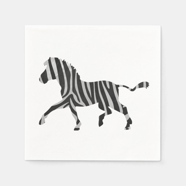 Zebra Black and Light Gray Silhouette Serviette (Vorderseite)