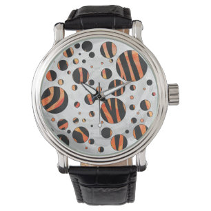 Zebra Black and Orange Polka Dots Armbanduhr