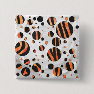 Zebra Black and Orange Polka Dots Button