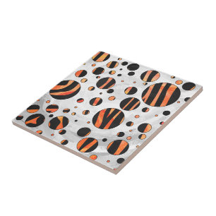 Zebra Black and Orange Polka Dots Fliese