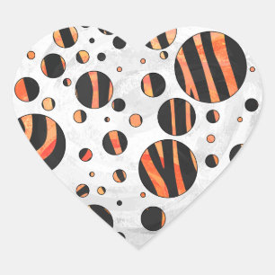 Zebra Black and Orange Polka Dots Herz-Aufkleber