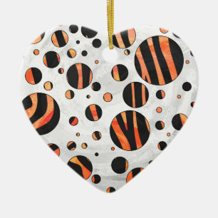 Zebra Black and Orange Polka Dots Keramikornament